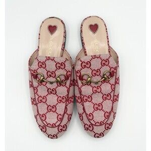 Gucci Princetown Mules Red/Pink GG Monogram Canvas Horse-bit Size EU 36